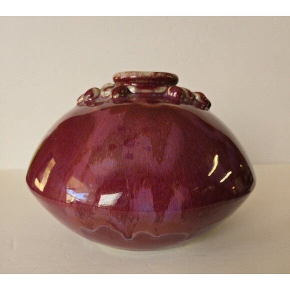 Potters Brown Edom Tx Signed & Numbered Art Studio PotteryRed Drip Glazed Vase